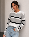 Randig Oversized Stickad Långärmad Sweatshirt